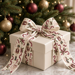 Lazo De Raso Cinta vintage de Navidad Bailarín de nueces Borgoñ