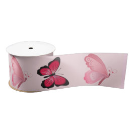 Lazo De Raso Cintas de Satén Mariposas Rosadas