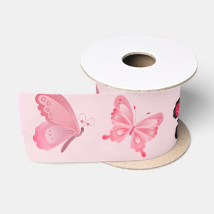 Lazo De Raso Cintas de Satén Mariposas Rosadas
