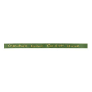 Lazo De Raso Clase de 2024 Graduado Nombre Dark Green Gold Scri