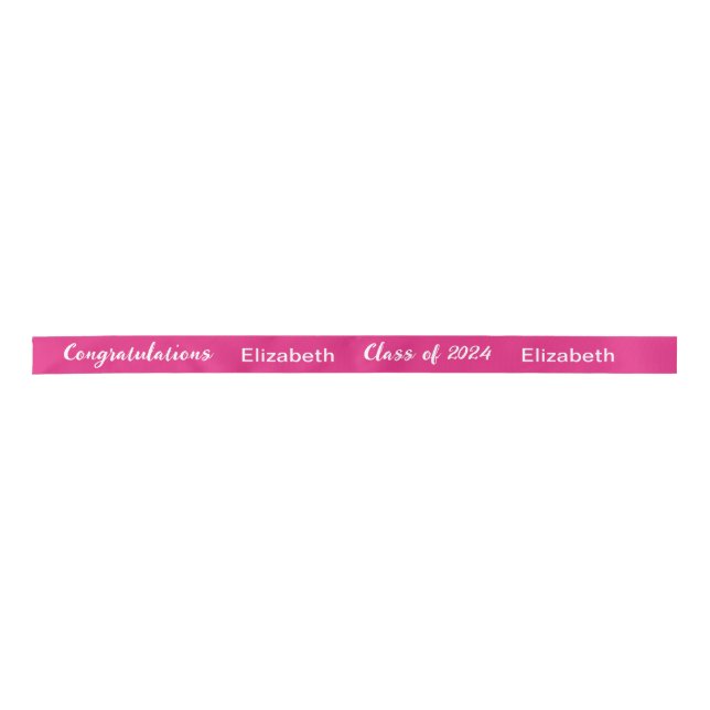 Lazo De Raso Clase de 2024 Nombre de graduado Guión blanco rosa (Anverso)