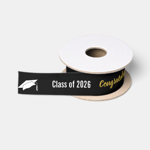 Lazo De Raso Clase de 2026 Felicitaciones en Negro Blanco y Dor