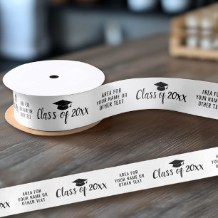 Lazo De Raso Clase de Año y Título de Graduación Negro Blanco