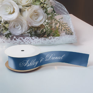 Lazo De Raso Clásica caligrafía de guión elegante de Boda azul