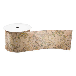 Lazo De Raso Clásico patrón de jardín de peonías Art Nouveau de