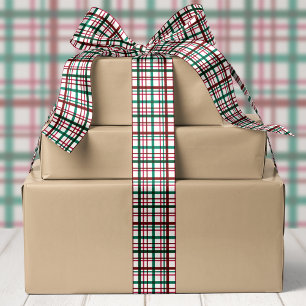 Lazo De Raso Clásico Plaid Rojo Verde Navidad