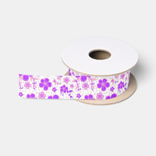 Lazo De Raso Color de agua floral simple Imprimir púrpura y ros