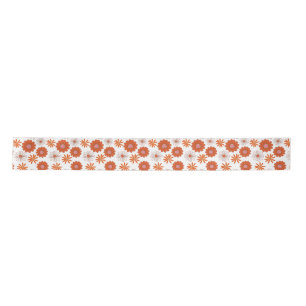 Lazo De Raso Color Groovy Hippie Flor Naranja Rojo Blanco