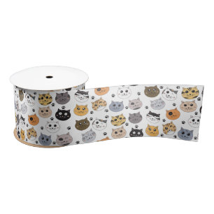 Lazo De Raso Colorido Cute Funny Cats & Paw Pattern