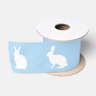 Lazo De Raso Conejos Azules Y Blancos Siluetas Cute Pascua