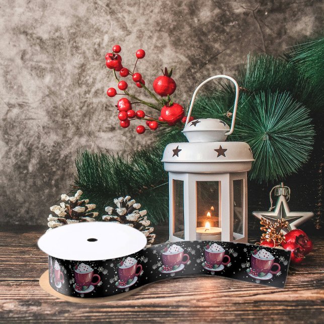 Lazo De Raso Copa de navidades de chocolate caliente (Christmas Cup of Hot Chocolate Holiday Satin Ribbon)
