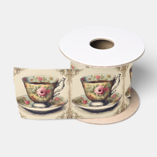 Lazo De Raso Copa de Té Floral del País Francés Vintage