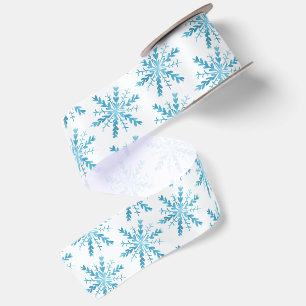 Lazo De Raso Copo de nieve acuarela blanco y azul