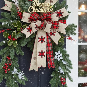Lazo De Raso Copo de nieve de arpillera y cuadros escoceses