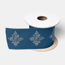 Lazo De Raso Copo de nieve de falso papel de plata sobre azul (