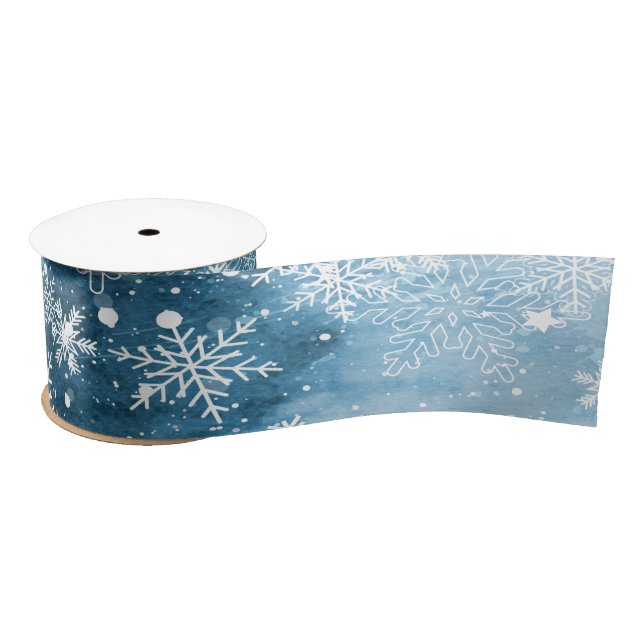 Lazo De Raso Copos de nieve, azul, Navidades (Carrete)