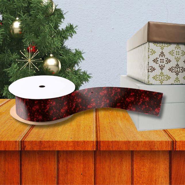 Lazo De Raso Copos de nieve con cinta de fondo roja (Snowflakes with Red Background Ribbon)