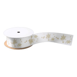 Lazo De Raso Copos De Nieve De Invierno De Oro En Blanco