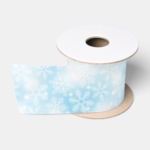 Lazo De Raso Copos de nieve y luces azules