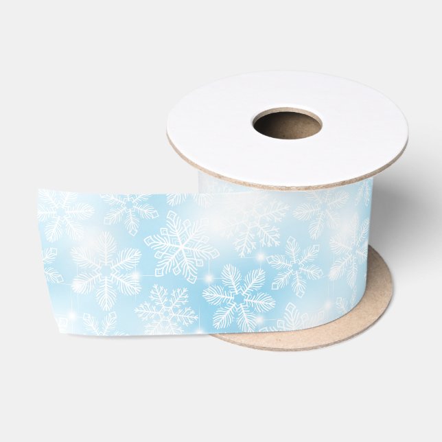 Lazo De Raso Copos de nieve y luces azules (Carrete)