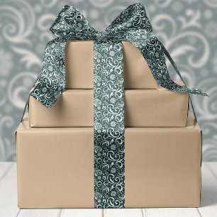 Lazo De Raso Copos de nieve y remolinos verde oscuro de Navidad