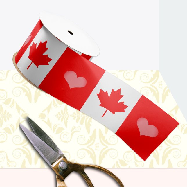 Lazo De Raso Corazón canadiense, Cinta canadiense, Bandera cana (Subido por el creador)