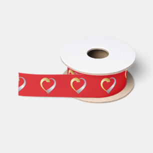 Lazo De Raso Corazón de San Valentín dorado y plateado