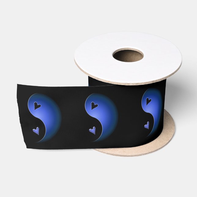 Lazo De Raso corazón de yin yang - azul (Carrete)