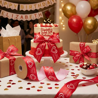 Lazo De Raso Corazón Rojo Cumpleaños Personalizado