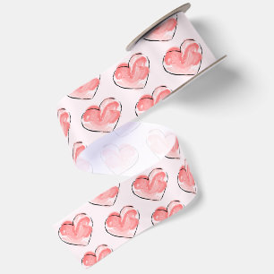 Lazo De Raso Corazón Rosa Acuarela Adorable