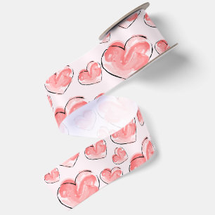 Lazo De Raso Corazón Rosa Acuarela Adorable