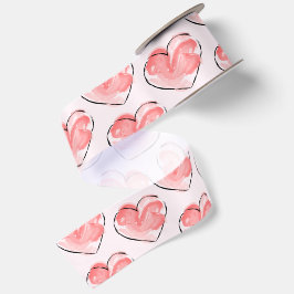 Lazo De Raso Corazón Rosa Acuarela Adorable