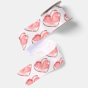 Lazo De Raso Corazón Rosa Acuarela Adorable