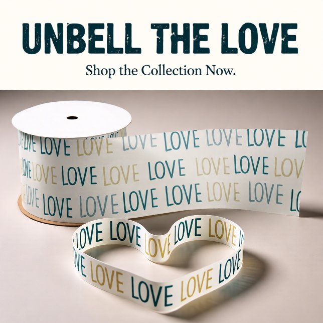 Lazo De Raso Corazones amantes del verde y del beige (Modern LOVE Repeating Pattern in Teal and Gold Satin Ribbon)