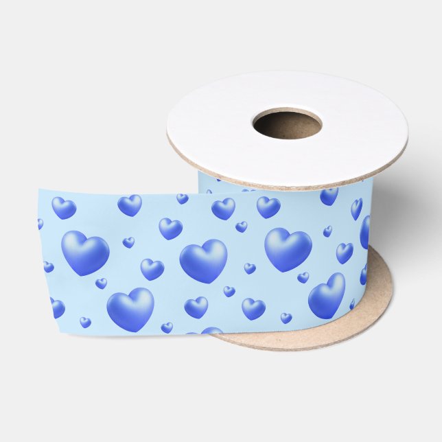 Lazo De Raso Corazones Azules de Bebé  (Carrete)