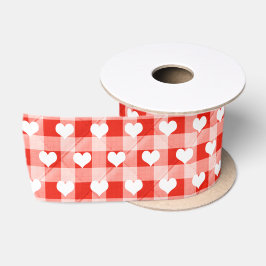 Lazo De Raso Corazones Blancos En La Quilada Gingham