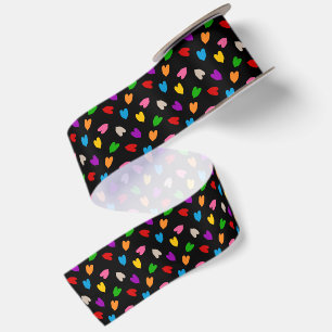 Lazo De Raso Corazones De Amor Coloridos Diseño De Patrón Negro