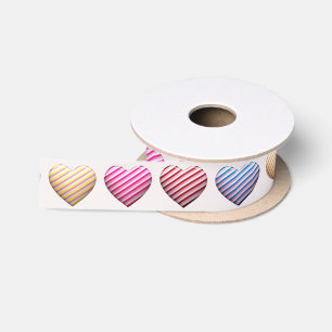 Lazo De Raso Corazones de color pastel con rayas de caramelo