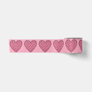 Lazo De Raso Corazones de estampado de guepardo rosa