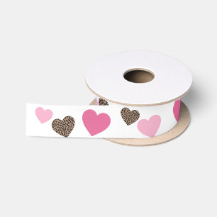 Lazo De Raso Corazones de leopardo y rosa