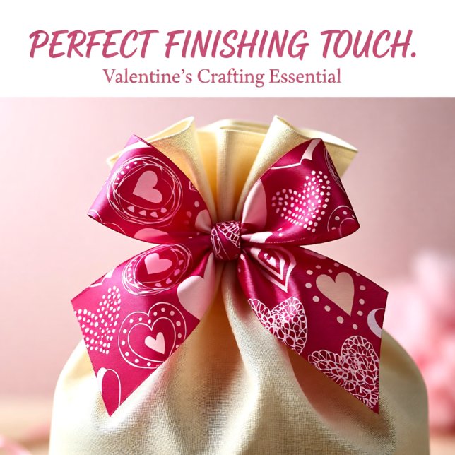 Lazo De Raso Corazones dulces rosados oscuros de San Valentín (Romantic Red Valentine Heart Pattern Satin Ribbon)
