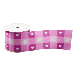 Lazo De Raso Corazones Florales Rosados