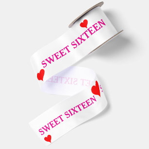 Lazo De Raso Corazones rojos dulces dieciséis rosa 3"