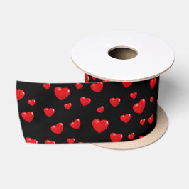 Lazo De Raso Corazones rojos en negro