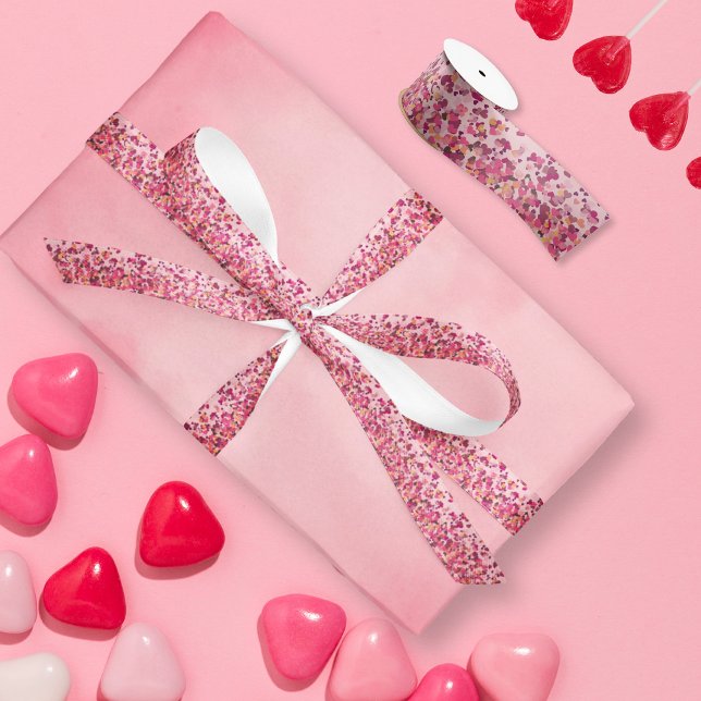 Lazo De Raso Corazones rosados de San Valentín (Elegant Valentine Day Pink Sparkly Hearts Satin Ribbon)