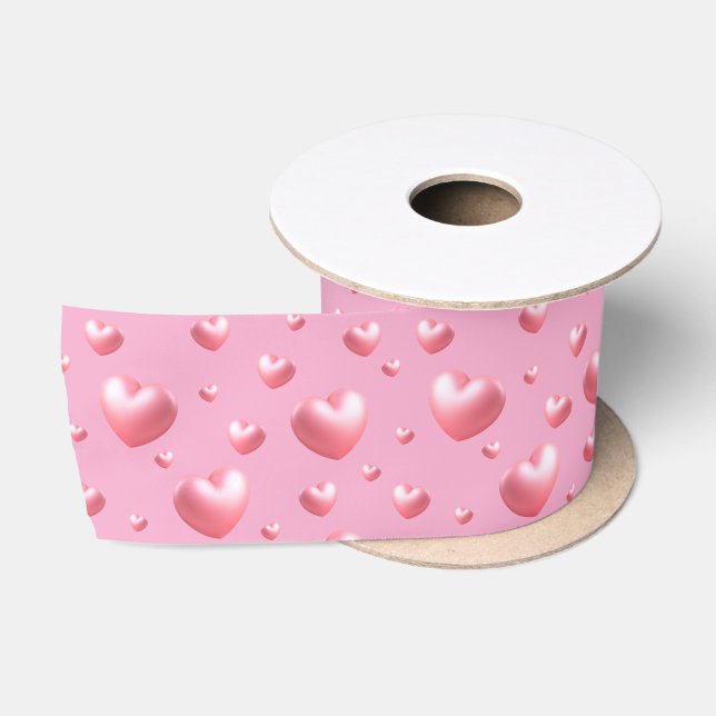 Lazo De Raso Corazones rosas  (Carrete)