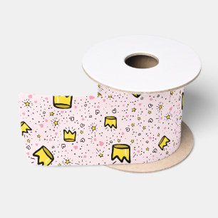 Lazo De Raso Corona de Doodle Rosa Pastel Bonito Patrón Caprich