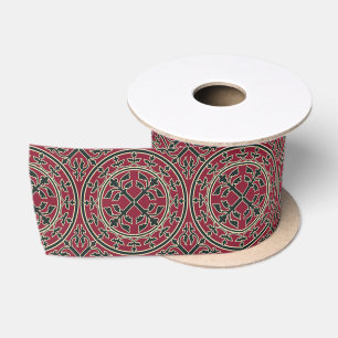 Lazo De Raso Corona románica medieval roja verde beige hojas