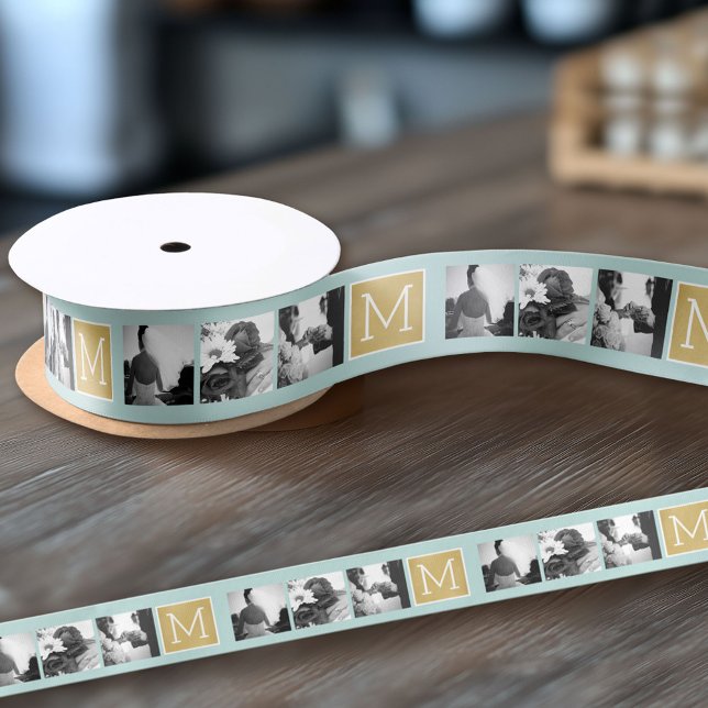 Lazo De Raso Crear su propio monograma de Collage de fotos Boda (Custom Wedding Anniversary Ribbon)