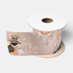 Lazo De Raso Crown Royal Birds Rosa Antiguo Flor Fleur De Lis